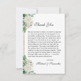 Elegante witte roos en lelies bruiloft bedankkaart