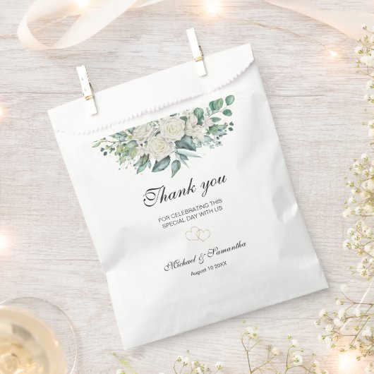 Elegante witte roos en lelies bruiloft bedankzakje (Geknipt)