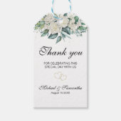 Elegante witte roos en lelies bruiloft cadeaulabel (Voorkant)