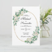 Elegante witte roos en lelies bruiloft kaart (Staand voorkant)