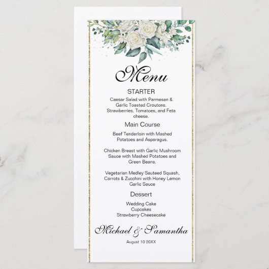 Elegante witte roos en lelies bruiloft menu (Voorkant / Achterkant)