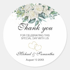 Elegante witte roos en lelies bruiloft ronde sticker