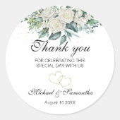 Elegante witte roos en lelies bruiloft ronde sticker (Voorkant)