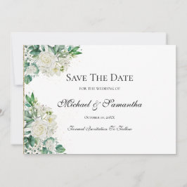 Elegante witte roos en lelies bruiloft save the date