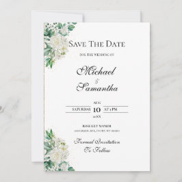 Elegante witte roos en lelies bruiloft save the date