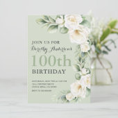 Elegante Witte Roos Eucalyptus 100ste verjaardagsf Kaart (Staand voorkant)