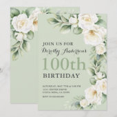 Elegante Witte Roos Eucalyptus 100ste verjaardagsf Kaart (Voorkant / Achterkant)