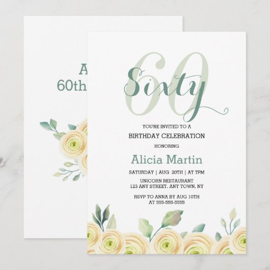 Elegante witte roos Eucalyptus Flora 60e verjaarda Kaart (Voorkant / Achterkant)