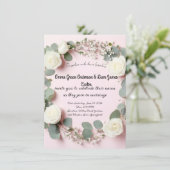 Elegante Witte Roos & Eucalyptus Huwelijksuitnodig Kaart (Staand voorkant)