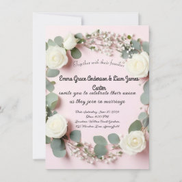 Elegante Witte Roos & Eucalyptus Huwelijksuitnodig Kaart