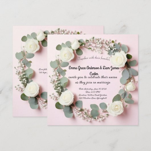 Elegante Witte Roos & Eucalyptus Huwelijksuitnodig Save The Date (Voorkant / Achterkant)