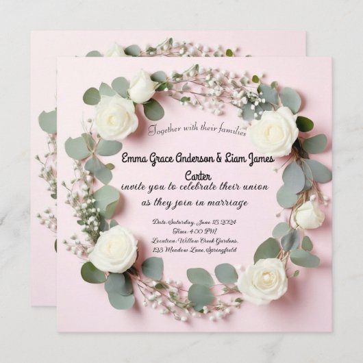 Elegante witte roos & eucalyptus trouwkaart save the date (Voorkant / Achterkant)