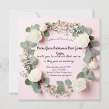 Elegante witte roos & eucalyptus trouwuitnodiging