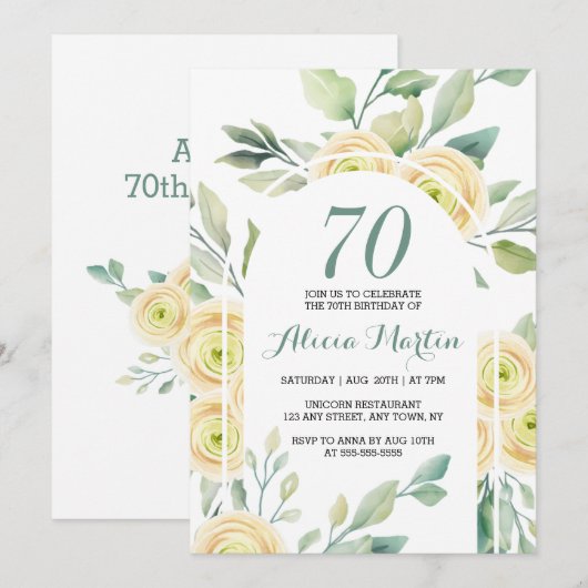 Elegante witte roos Flora groen 70e verjaardag Kaart (Voorkant / Achterkant)