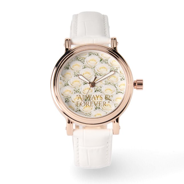 Elegante Witte Roos Gepersonaliseerde Bloem Horloge (Voorkant)