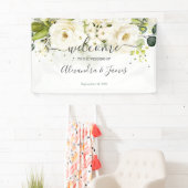 Elegante witte roos & goud bloemenbruiloft banner (Insitu)