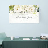 Elegante witte roos & goud bloemenbruiloft banner (Beurs)