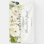 Elegante witte roos & goud bloemenbruiloft banner (Verticaal)