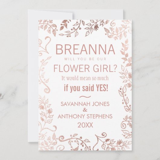 Elegante witte roos gouden bloemenmeisje kaart (Voorkant)