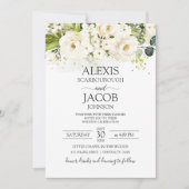 Elegante witte roos & gouden bloemige trouwdag kaart (Voorkant)