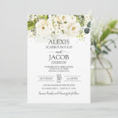 Elegante witte roos & gouden bloemige trouwdag kaart (Staand voorkant)