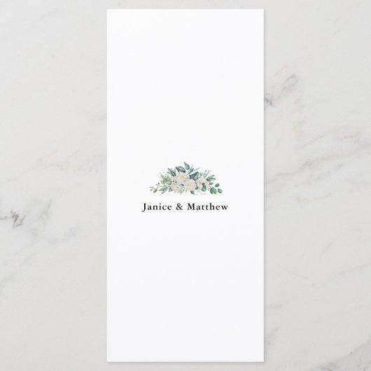 Elegante Witte Roos Groen Bloemen Huwelijk Menu (Achterkant)