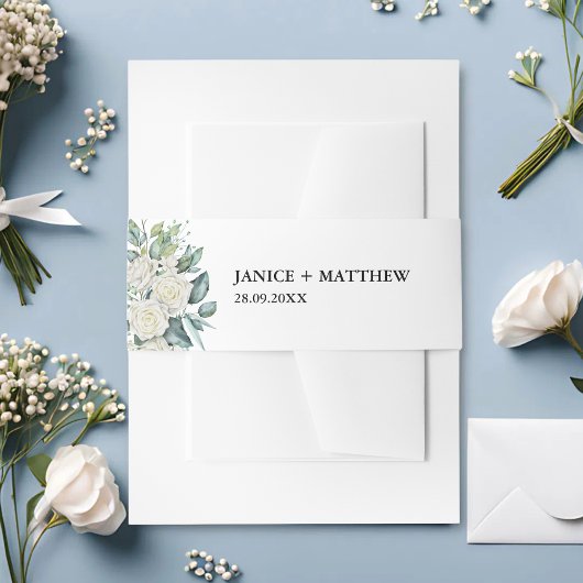 Elegante Witte Roos Groen Bloemen Huwelijk Uitnodigingen Wikkel