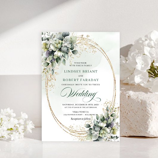 Elegante witte roos groen wedding invite kaart