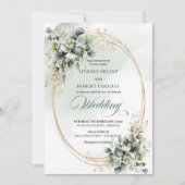 Elegante witte roos groen wedding invite kaart (Voorkant)