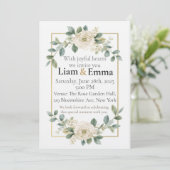 Elegante witte roos groen wedding uitnodiging (Staand voorkant)