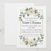 Elegante witte roos groen wedding uitnodiging (Voorkant / Achterkant)