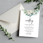 Elegante Witte Roos Groene Bloemstuk Bruiloft Kaart