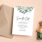 Elegante Witte Roos Groene Bloemstuk Bruiloft Save The Date