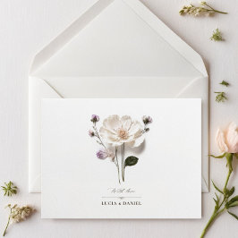 Elegante Witte Roos Horizontale Huwelijksuitnodigi Kaart