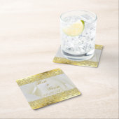 Elegante witte roos met gouden kant kartonnen onderzetters (Insitu)