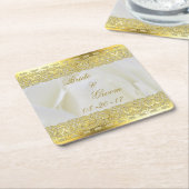 Elegante witte roos met gouden kant kartonnen onderzetters (Schuin)