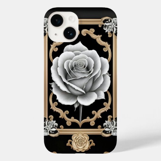 Elegante Witte Roos met Sierlijk Gouden Frame Case-Mate iPhone Case (Achterkant)