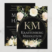 Elegante witte roos monogrammed bruiloft kaart (Voorkant / Achterkant)