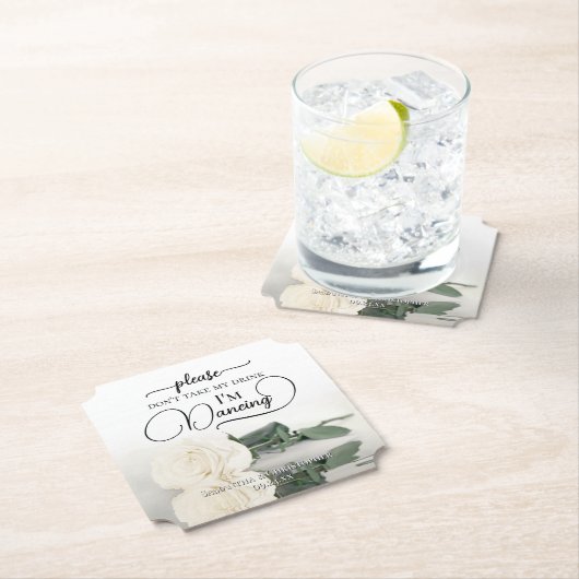 Elegante witte roos neem mijn Drink bruiloft niet Kartonnen Onderzetters (Insitu)