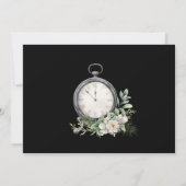 Elegante witte roos op zwarte  klok bruiloft save the date (Achterkant)