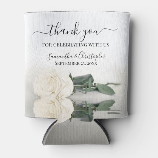 Elegante Witte Roos Romantische bruiloft Bedankt Blikjeskoeler (Voorkant)