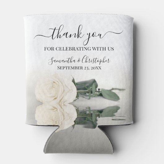 Elegante Witte Roos Romantische bruiloft Bedankt Blikjeskoeler (Achterkant)