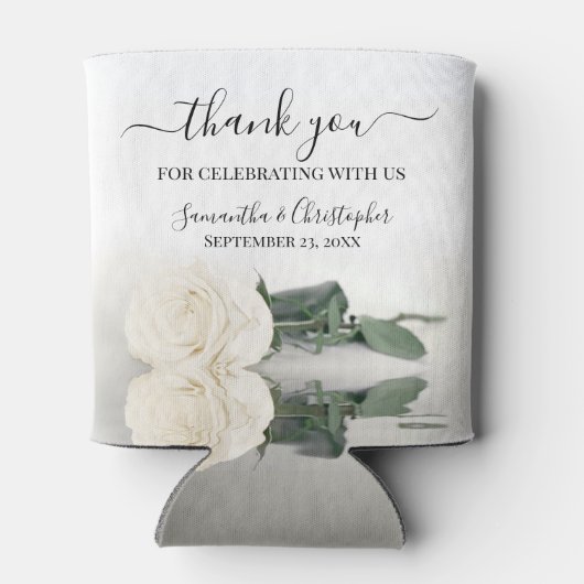 Elegante Witte Roos Romantische bruiloft Bedankt Blikjeskoeler (Achterkant)