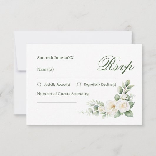 Elegante Witte Roos Trouw RSVP Kaart (Voorkant)