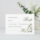 Elegante Witte Roos Trouw RSVP Kaart (Staand voorkant)