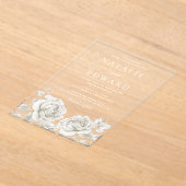 Elegante witte roos vintage bruiloft acryl uitnodigingen (Laagn)