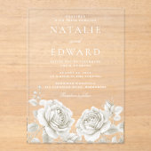 Elegante witte roos vintage bruiloft acryl uitnodigingen (Voorkant)