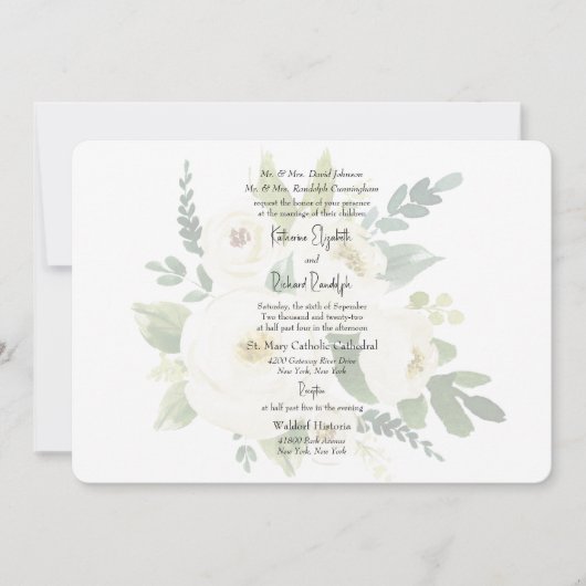 Elegante Witte Roos Waterverf Bruiloft Afgerond Kaart (Voorkant)