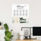 Elegante witte Rose 10 tafel bruiloft zitgrafiek Poster (Thuiskantoor)