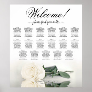 Elegante witte Rose 17 tafel bruiloft zitgrafiek Poster